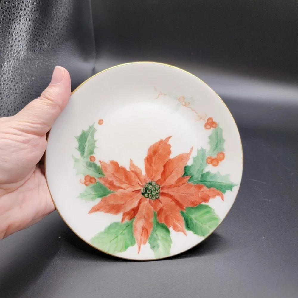 Vintage HUTSCHENREUTHER SELB LHS Bavaria German Hand Painted Poinsettia Plate